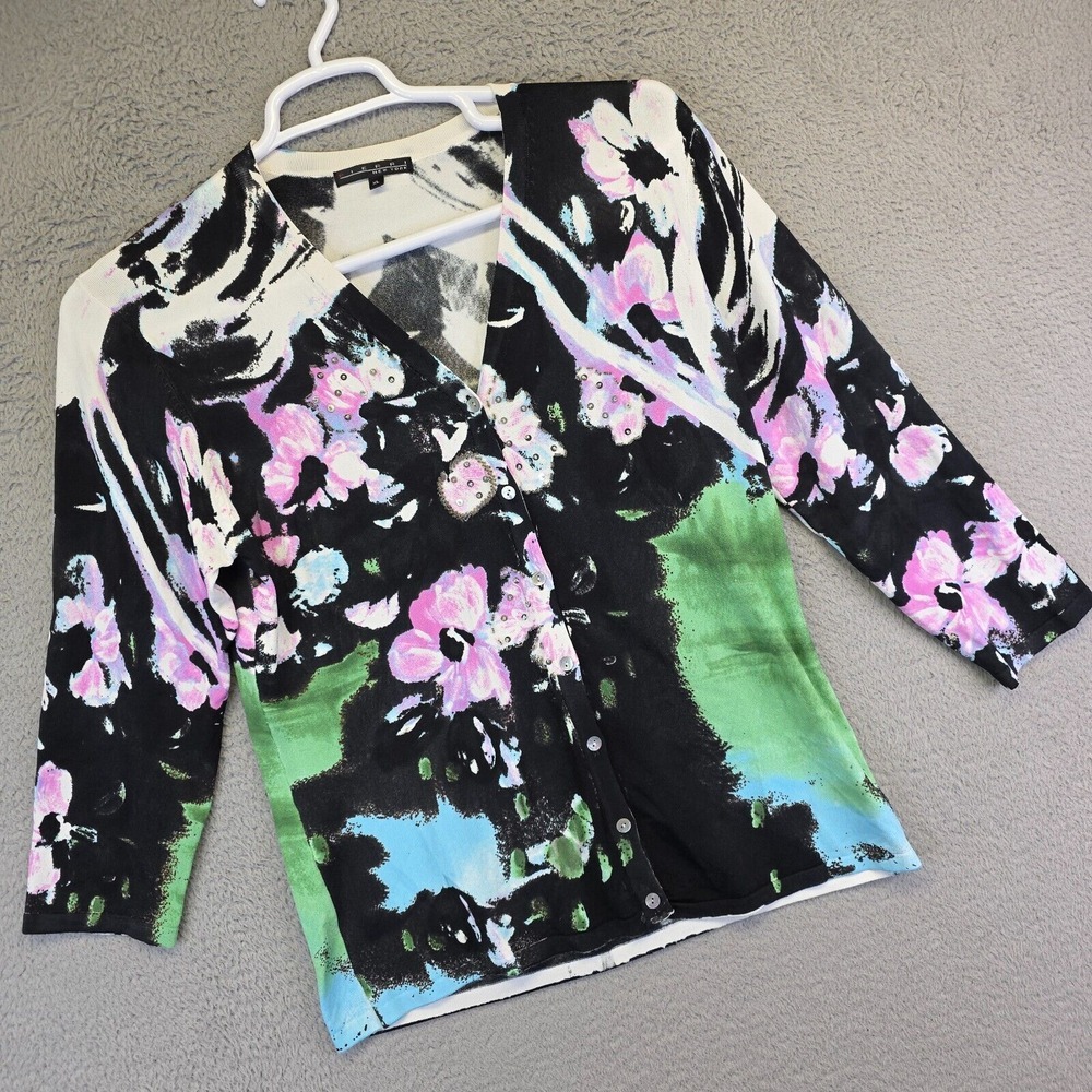 Pierri New York Cardigan Womens XL Sequin Floral Boho Y2K Fairy‎ Grunge